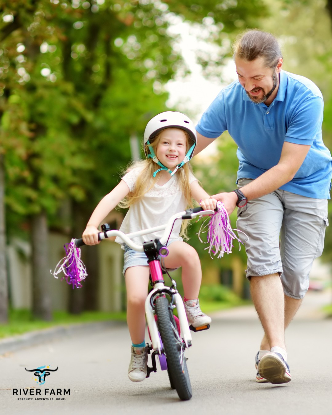 🌳 Imagine trails that connect you to nature and to special moments, like helping your kids take their very first ride on two wheels. That’s what’s being planned right here at River Farm. Learn more about our planned resident-exclusive community at the link in our bio! #RiverFarm #BeltonTX #BeltonTXRealEstate #BeltonTXNewHomes #BeltonISD #PaintedSteer